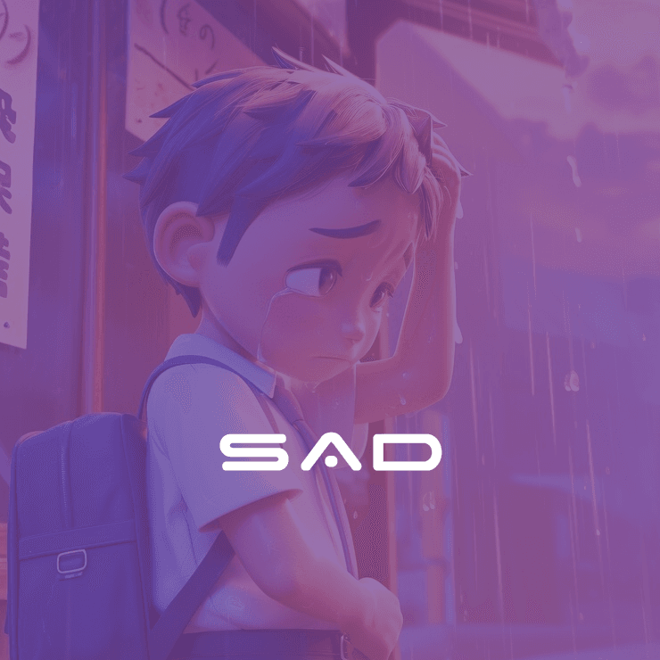 Sad Image Status - Boy with Backpack Against Purple Backdrop
